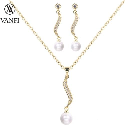 Kfvanfi ladies fashion jewelry gold dangle earrings pearl necklace drop earrings set for women