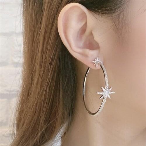 Fashion Six-Pointed Star Woman Hoop Earring Micro Inlay CZ Elegant Accessories Daily Wear Female Earrings for Women Fine Gifts