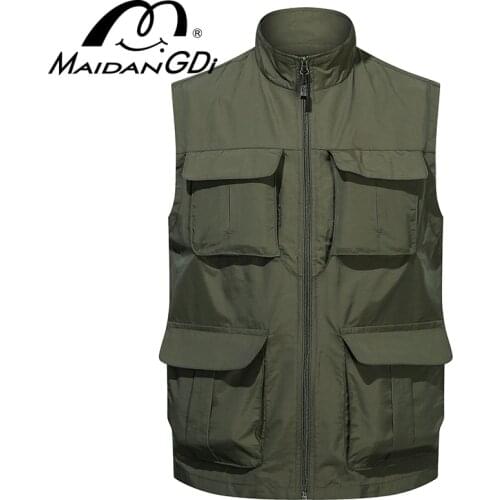 MAIDANGDI Mens Vest Jacket 2021 Stand Collar Climbing Hiking Work Sleeveless With Many Pocket Tops Multi-tool High Capacity 7XL