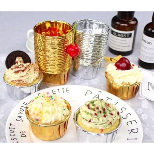 2018 New 100pcs Double sided golden silver cake cupcakes curled edge baking cups high temperature resistant cups