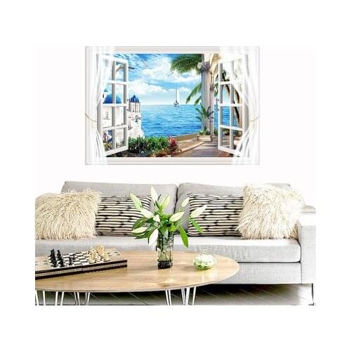 Screen Window 3D Wall Stickers San Tonia Mediterranean Scenic Wall Painting Wall Pictures For Living Room Nordic Style Posters