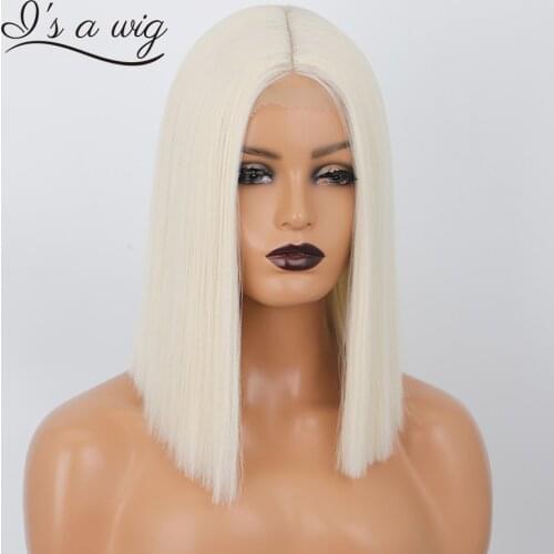 Is a wig Straight Synthetic Blonde Wigs 60 613 Short Bob Wigs for Women Middle Part Daily Use Black Brown Pink Grey White Hairs