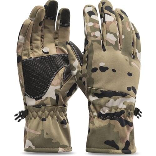 Queshark Women Men Winter Camouflage Hunting Gloves Warm Anti-slip Fishing Gloves Waterproof Touch Screen Skiing Camping Gloves