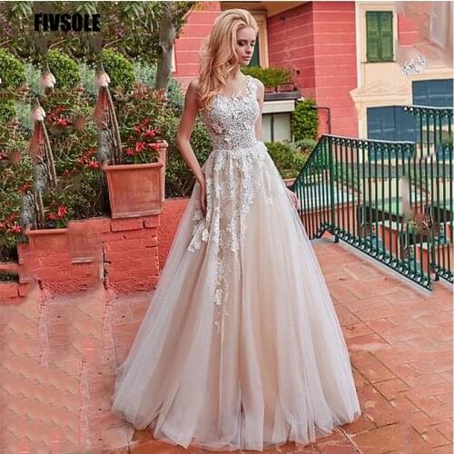 Fivsole Boho Tulle Wedding Dresses 2021 Vestido De Noiva Real Photos Scoop Neck A-line Appliques Women Plus Size Bridal Gowns