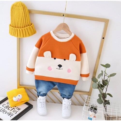 Baby Boys Girls Cartoon Casual Clothing Children Thicken T-shirt Pants 2Pcs/sets Cartoon Autumn Winter Kids Fashion Tracksuits