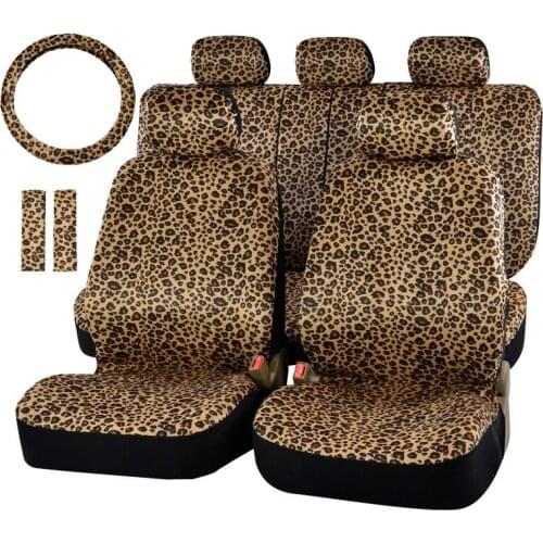 Luxury Leopard Print Car Seat Cover Universal Fit Seat Belt Pads And 15" Universal Steering Wheel Sedan Seat Protector For Fiat