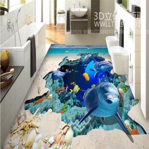 Beibehang Dolphin whale Ocean Self-adhesive 3d floor wall paper wallpaper bedroom 3d flooring waterproof wall papers home decor