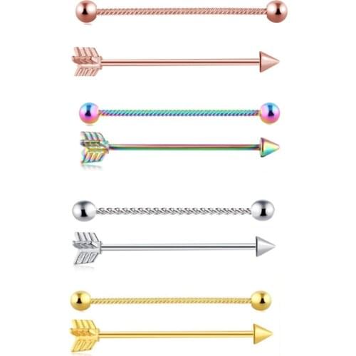 1Pc 38mm Surgical Steel Arrow Ear Cartilage Earring Helix-Conch Body Piercing Jewelry Expansion Industrial Barbell for Women Men