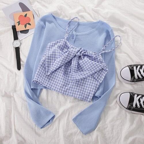 Bandeau Sling Top Knitted Cardigan Female 2020 Summer New Korean Womens Fashion Casual Purple Solid Color Two-Piece Suit Tide