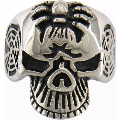 FANSSTEEL Stainless Steel Jewelry Spider Skull Ghost Medallion Ring FSR07W91