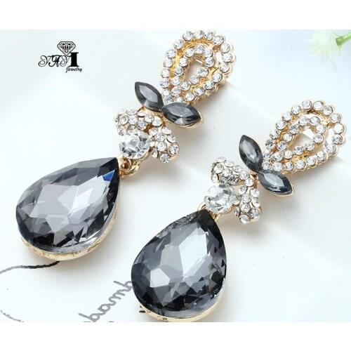 YaYi Jewelry New Black Glass Rhinestone Dangle Crystal Earring Womens Fashion Ancient Gold Color Gem Earrings Gift 1196
