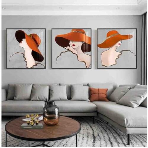 Woman with Hat Abstract Custom Decorative Painting Nordic Minimalist Style Fresh Hand-painted Geometric Color Blocks