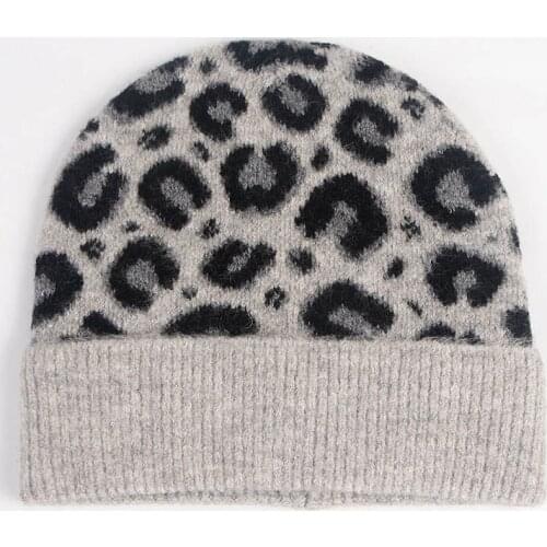 Women Hat Winter Beanie Knit Brim Warm Leopard Skiing Outdoor Accessory For Young Lady
