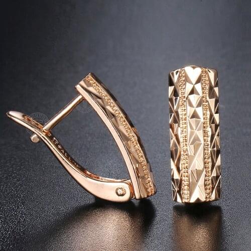 Womens Cut Rectangle Dangle Earrings 585 Rose Gold Filled Drop Earrings for Lady Girls Fashion wedding JewelryGifts DGE71