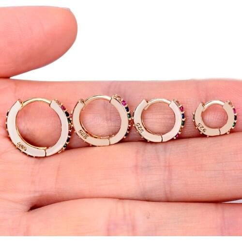 1 Piece Gold Rainbow Hoop Huggies Women Girls Earrings Small Circle Tiny Ear Rings Piercing Hoop Studs size 6 8 10 12