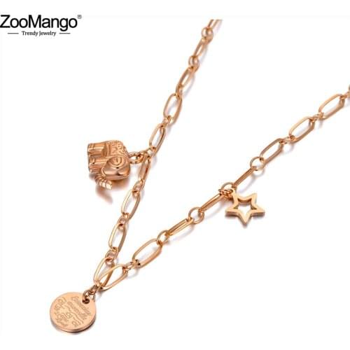 ZooMango Fashion Stainless Steel Elephant Star Charm Choker Necklace Bohemia Animal Pendant Chain Link Jewelry For Women ZN20050