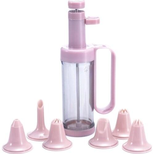 1SET Icing Piping Syringe Gun + 6 Nozzles Fondant,Biscuit Maker Cookie Presses Sets Extruder Machine Making Gun Bakeware OK 0767