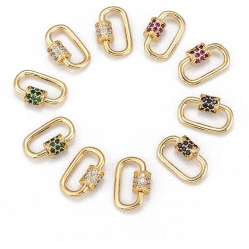 10pcs Golden Lock Hook Charms Cubic Zirconia Carabiner Screw Locking Spiral Clasps for DIY Jewelry Making Necklaces 19x12x2mm