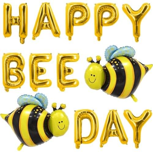 15pcs Happy Bee Day Balloons Honey BeeBumble Bee 1st First Birthday Banner Son Daughter Girl Boy Beehive Theme Party Decoration