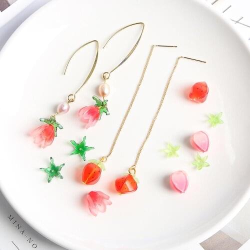 2pc/set Pink Red Strawberry/Flowers Petals Bud Beads Acrylic Charms Beads for DIY Jewelry Making Earring Necklace Accessories