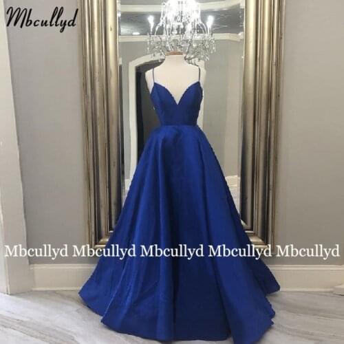 2021 Prom Dresses Long Robe De Soiree Party Gowns For Women Spaghetti Straps V Neck Royal Blue vestidos Prom Dress