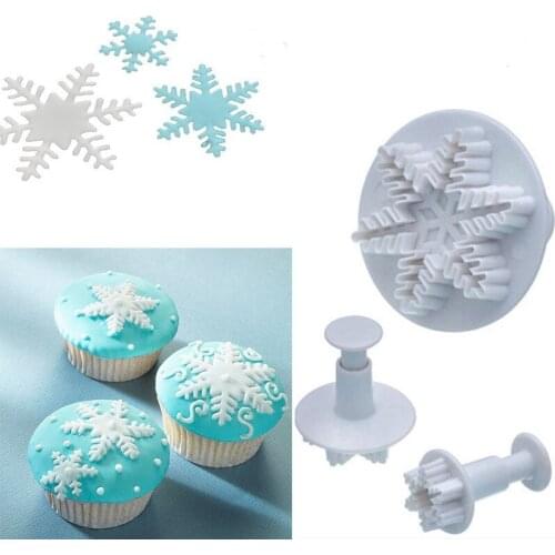 3pcs Snowflake Plunger Cutter Mold Fondant Cake Decoration Mould Sugar Clay Crafts Festival Party Supplies Baking Accessories