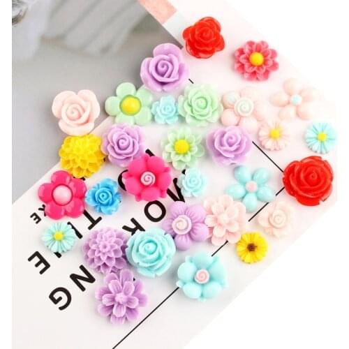 30Pcs Cute Resin Resin Flower Bag Flat Back Cabochon Scrapbook Kawaii DIY Phone Case Hairpin Nail Art Embellishments
