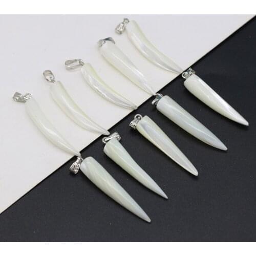 5PCS New Natural Freshwater Shell White Long Conical Shape Pendant Making DIY Fashion Necklace Earrings Jewelry Decoration Gift