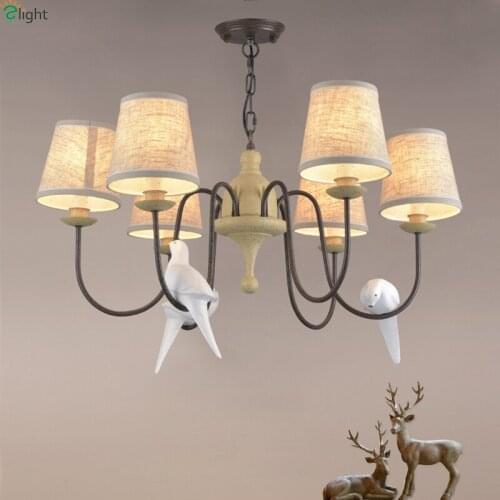 American Retro Resin Birds Led Chandeliers Lamparas Metal Living Room Led Pendant Chandelier Lighting Hanging Lights Fixtures