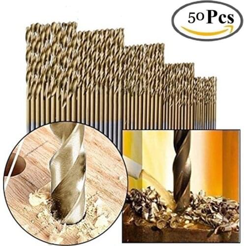 Free ship 50pcs Titanium HSS Drill Bits Coated Stainless Steel HSS High Speed Drill Bit Set For Electrical Dril