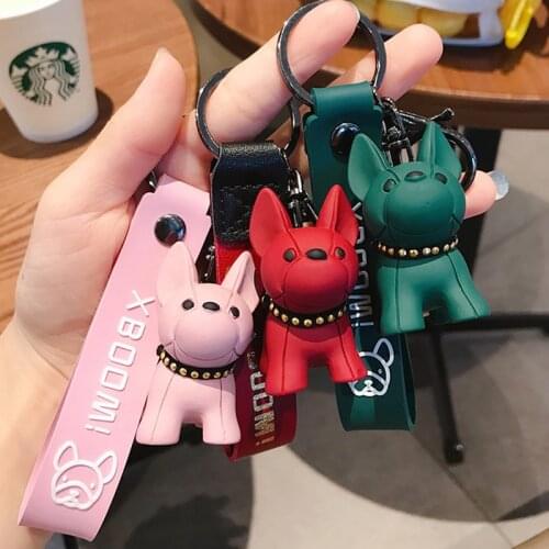 PU Leather French Bulldog Keychain Dog Xmas Animal Keychains for Women Bag Pendant Jewelry Car Key Ring Key Chain Lobster Clasp