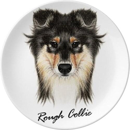 Long-haired Rough Collie Pet Animal Dessert Plate Decorative Porcelain 8 inch Dinner Home
