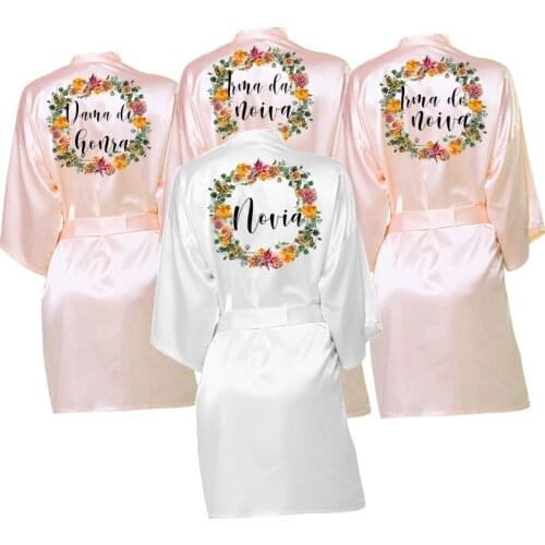 Flower Print Personalised Custom Novia Robe Dressing Gown Satin Bridal Pajamas Bridal Party Robes Bridesmaid Robes gift
