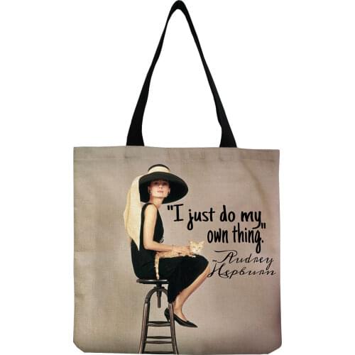 Hipster Audrey Hepburn Graphic Design Tote Woman With Hood Printed Handbag Brown Large Capacity Eco Friendly Shopping Bag Female