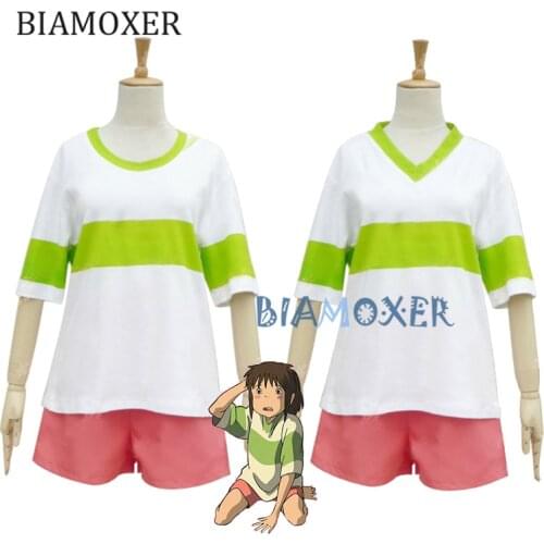 Anime Spirited Away Chihiro Ogino Cosplay Costume Japan Anime Casual Costumes T shirt+Shorts Halloween Party Cosplay Costumes