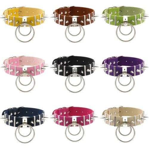 Leather Choker Female Double Loop Pendant Collar for Women Goth Punk Harajuku Rivet Necklace Chocker Festival Gothic Jewelry