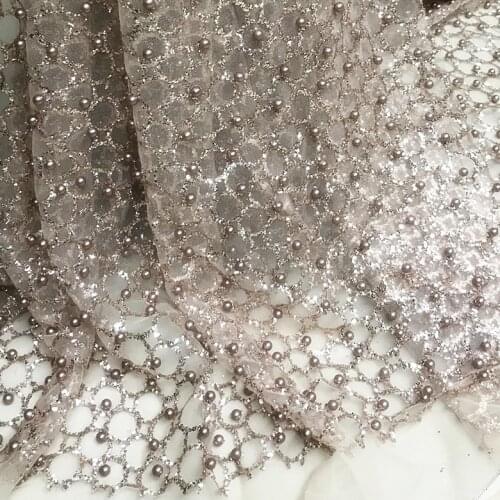 Skin Pink Powder Nail Bead Bronzing Flake Net Sequin Fabric Screen Garment Dress Designer Material Mesh Fabrics Telas Por Metro