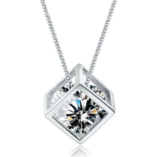 S925 Sterling Silver Cube Pendant Female European and American Accessories Commuter Fashion Simple Single Diamond Pendant