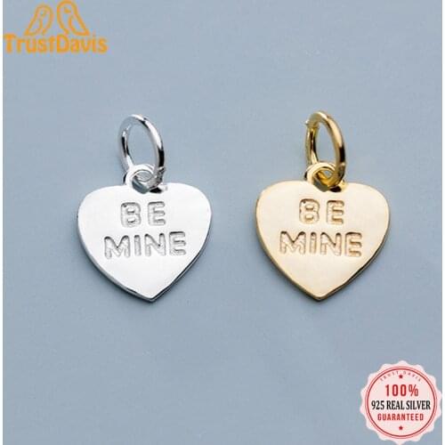Trustdavis 2021 Real 925 Sterling Silver Fashion Sweet Romantic Heart Love Charm Pendant Handmade DIY Accessories Jewelry DZ305