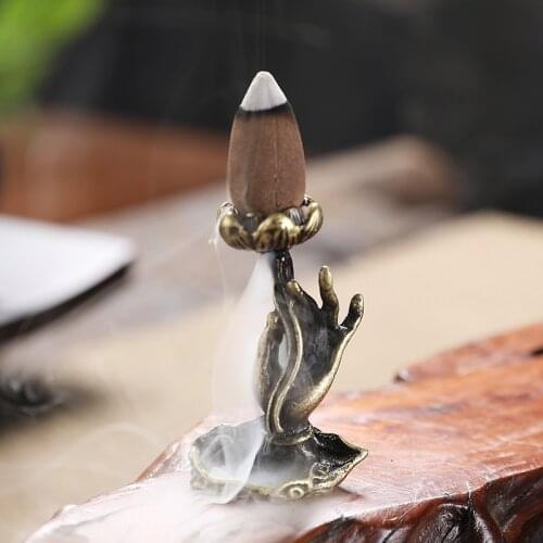Retro Incense Sticks Brass Tea Ceremony Ornaments Bergamot Backflow Copper Lotus Incense Burners Buddhist Temple Home Decor