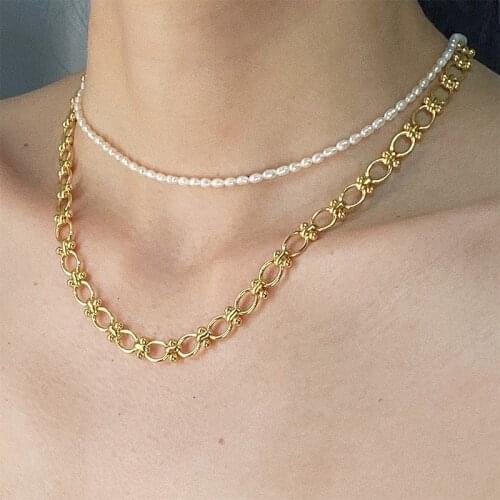 Copper retro Harbor Wind Street shoot summer necklace overlapping circled balls