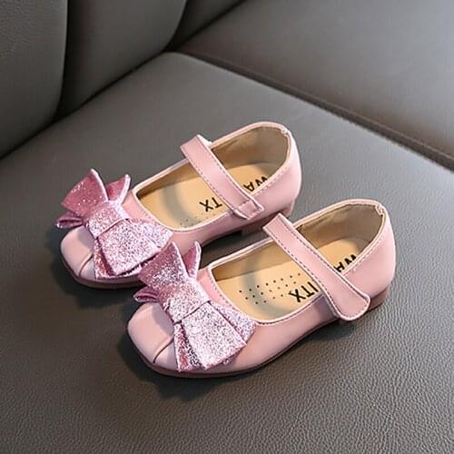 Fashion Solid Color Children Bow Little Girls Leather Shoes Toddler Girls Shoes 2021 Kid Sandals For Girls Princess Shoes