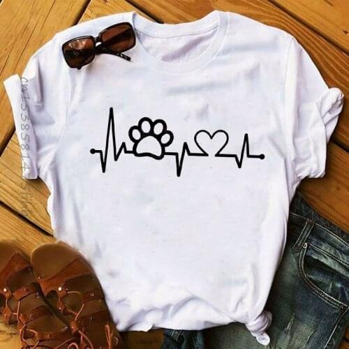 Soft Women Love Dog Paw Heartbeat Print Animal Pet Lady Clothing Ladies Graphic Female Womens Top T Shirt T-Shirts Tee T-Shirt