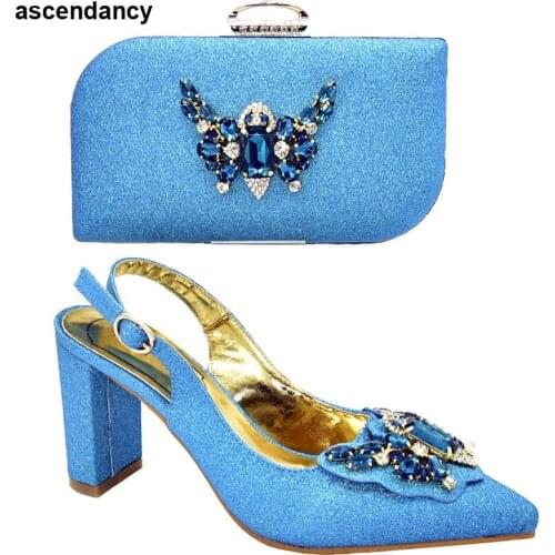 New Shoe and Bag Set for Party In Plus Size Shoes Women Heel Pointed Toe Ladies Shoes with Matching Bags Set Buckle Strap Party