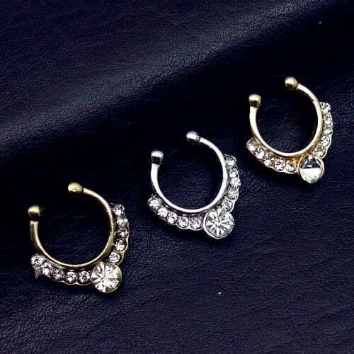 2019 Charming Body Piercing Jewelry Fake Nose Ring Crystal Septum Piercing Hanger Nose Hoop Body piercing jewelry