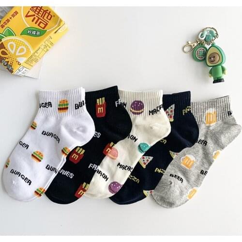 Beer French Fries Pizza Burger Food Socks Creative Cartoon Cotton Casual Women Men Streetwear Funny Kawaii Short Happy Socks