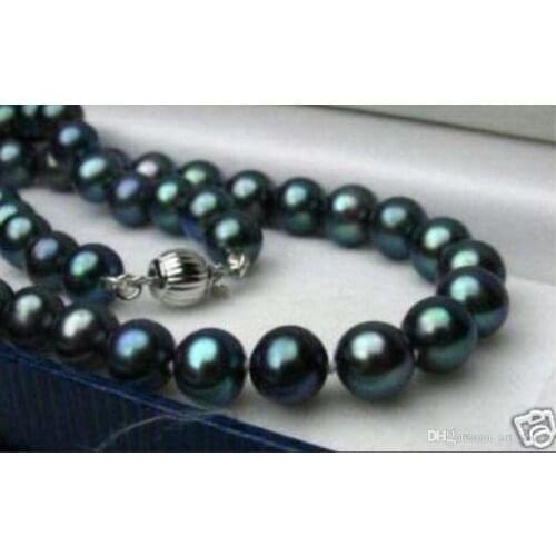 GENUINE 8-9MM BLACK NATURAL TAHITIAN PEARL NECKLACE 18"