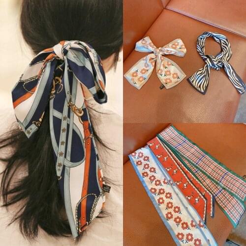 2021 Women Girls Chiffon Bowknot Striped Plaid Flowers Scrunchies Rubber Bands Children Soft Hair Bands Female Hair Accessories