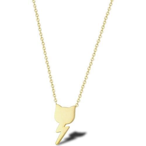 RIR Stainless Steel Lightning Cat Charm Necklace Simple Creative Cat Head Lightning Lady Jewelry Necklace Bridesmaid Gift