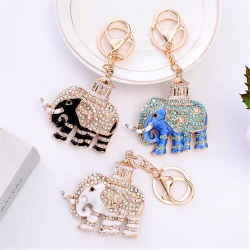 High Quality Rhinestone Elephant Animal Bag Holder Crystal Car Keychain Charm Pendant Key Ring Gift For Women Wholesale